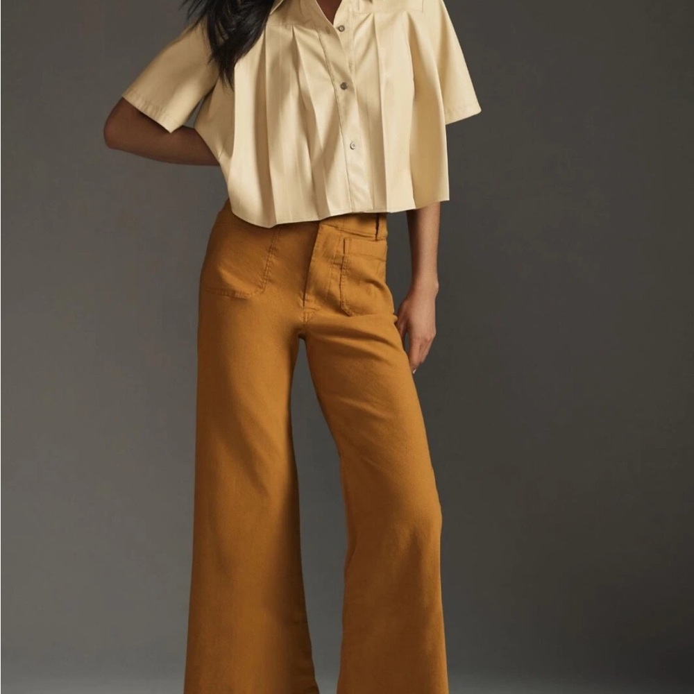 Anthropologie Women's Tan Wide-Leg Jeans